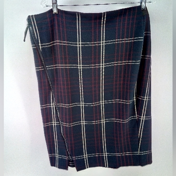 Lane Bryant Window Pane Plaid Zipper 20 Elastic Waist Skirt Navy Red - Picture 7 of 7
